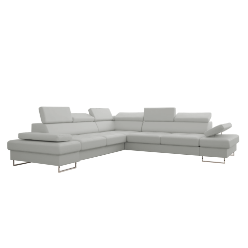 Ecksofa Echtleder GALAXY MAX 280x280 cm – Ledersofa L-Form mit Schlaffunktion & Bettkasten, Hellgrau (U-24)