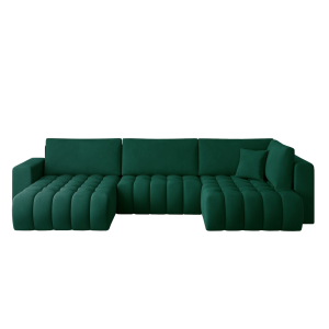 Ecksofa BONITO mit Schlaffunktion & Bettkasten – Komfortabler Sitzkomfort im eleganten Design - Dunkelgrün (Nube 35) 