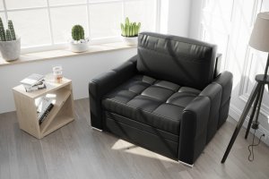 Leder Sessel VERONA Polstersessel mit Schlaffunktion - Schwarz