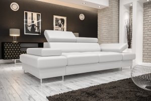 Ledersofa GALAXY II Leder Couch verstellbare Kopfstützen 235 cm - Weiß