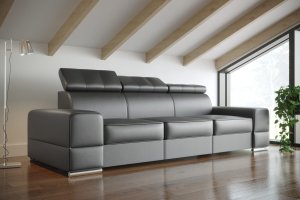 Ledersofa ROYAL III Leder Couch verstellbare Kopfstützen 295 cm - Grau