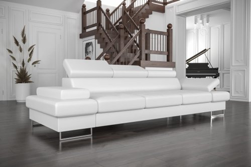 Ledersofa GALAXY III Leder Couch verstellbare Kopfstützen 300 cm - Weiß
