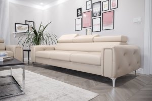 Ledersofa ORION III Leder Couch verstellbare Kopfstützen 255 cm Glamour - Creme / Beige