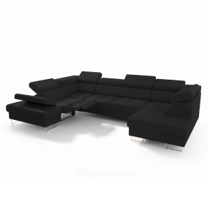 Ecksofa Leder GALAXY MAX II RELAX Ledersofa 215x350x170 cm Schlaffunktion Bettkasten Relaxfunktion - Schwarz K-70