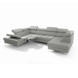 Ecksofa Leder GALAXY MAX II RELAX Ledersofa 215x350x170 cm Schlaffunktion Bettkasten Relaxfunktion - Hellgrau U-24