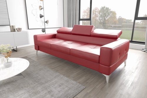 Ledersofa TOSCANIA III Leder Couch verstellbare Kopfstützen 250 cm - Rot