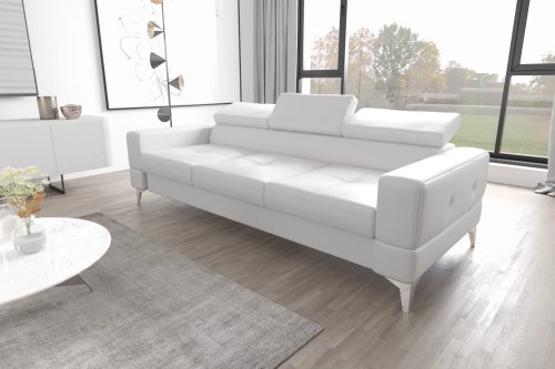 Ledersofa TOSCANIA III Leder Couch verstellbare Kopfstützen 250 cm - Weiß