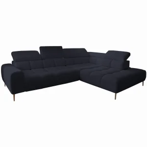 Ecksofa PLAZA L mit elektrischer Sitztiefenverstellung, verstellbaren Kopfstützen & Rückenlehnen – Bouclé Anthology 14 - Dunkelblau