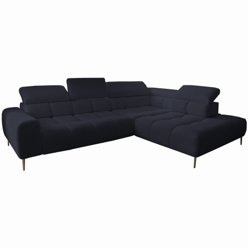 Ecksofa PLAZA L mit elektrischer Sitztiefenverstellung, verstellbaren Kopfstützen &amp; Rückenlehnen – Bouclé Anthology 14 - Dunkelblau