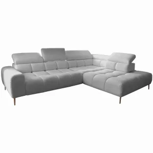 Ecksofa PLAZA L mit elektrischer Sitztiefenverstellung, verstellbaren Kopfstützen & Rückenlehnen – Bouclé, Quelle 83 - Hellgrau