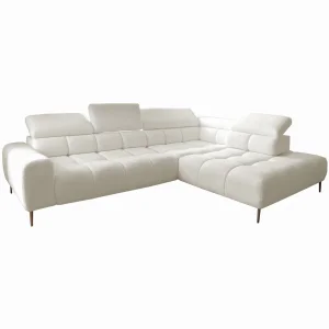 Ecksofa PLAZA L mit elektrischer Sitztiefenverstellung, verstellbaren Kopfstützen & Rückenlehnen – Bouclé, Quelle 03 - Creme