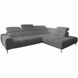 Ecksofa PLAZA L mit elektrischer Sitztiefenverstellung, verstellbaren Kopfstützen & Rückenlehnen – Bouclé, Quelle 92 - Dunkelgrau