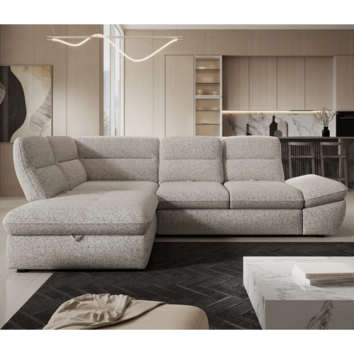 Ecksofa GALIANO L mit Schlaffunktion, Bettkasten & verstellbarer Rückenlehne – Komfort & Design vereint - Weiß-Schwarz (Puente 06)