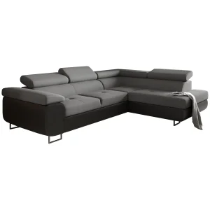 Ecksofa Antonia mit Schlaffunktion, Bettkasten & verstellbaren Kopfstützen – Rechts - Hellgrau Schwarz  (Savana 21 & Soft 11) - Sofort verfügbar