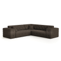 MODEST Ecksofa aus Samt – Chesterfield-Steppung, breite Armlehnen & Zierkissen - Ebony, Braun