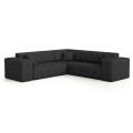 MODEST Ecksofa aus Samt – Chesterfield-Steppung, breite Armlehnen & Zierkissen - Schwarz