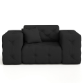 Sessel Modest – Chesterfield 1-Sitzer im modernen Samtstoff Opera, breite Armlehnen & dekoratives Kissen - Schwarz