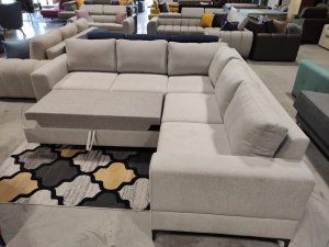 Ecksofa ARIA MAX  L-Form 250×250 Schlaffunktion und Bettkasten, Creme (Sorella 01), Rechts, SOFORT VERFÜGBAR 