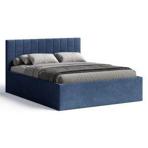Polsterbett RETTAN 180x200 cm – modernes Doppelbett mit Bettkasten & gepolstertem Kopfteil - Dunkelblau (Noble 77)