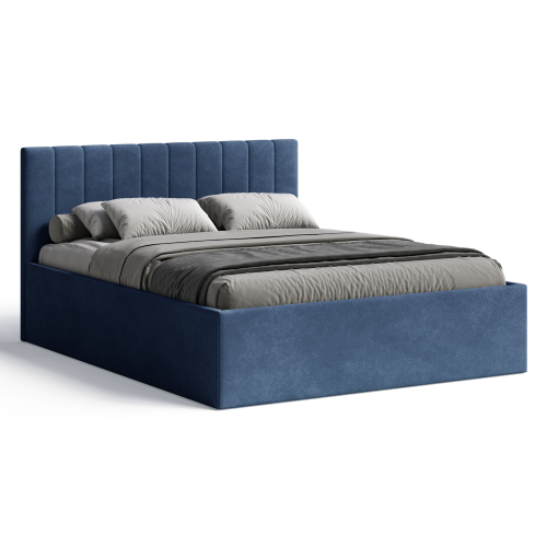 Polsterbett RETTAN 180x200 cm – modernes Doppelbett mit Bettkasten & gepolstertem Kopfteil - Dunkelblau (Noble 77)