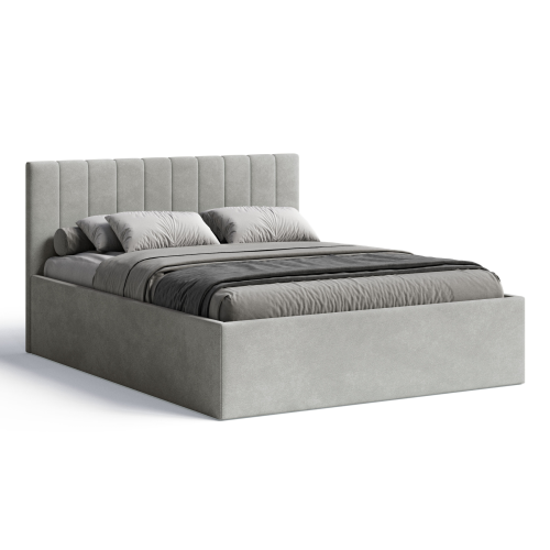 Polsterbett RETTAN 160x200 cm – modernes Doppelbett mit Bettkasten & gepolstertem Kopfteil - Beige (Noble 02)