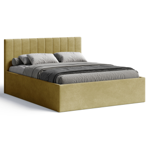 Polsterbett RETTAN 160x200 cm – modernes Doppelbett mit Bettkasten & gepolstertem Kopfteil - Senf (Noble 48) 