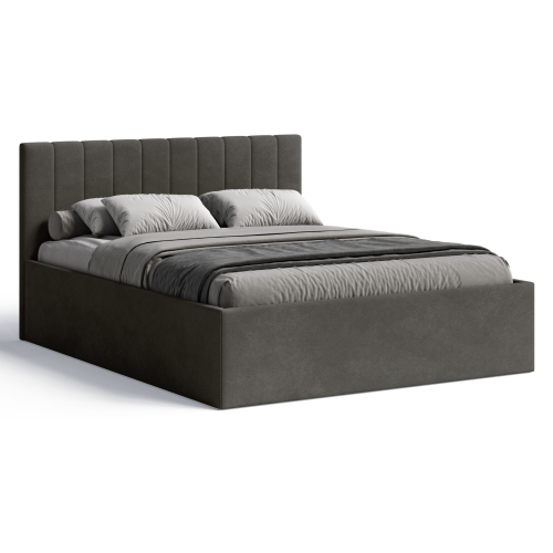 Polsterbett RETTAN 160x200 cm – modernes Doppelbett mit Bettkasten & gepolstertem Kopfteil - Dunkelgrau (Noble 95)
