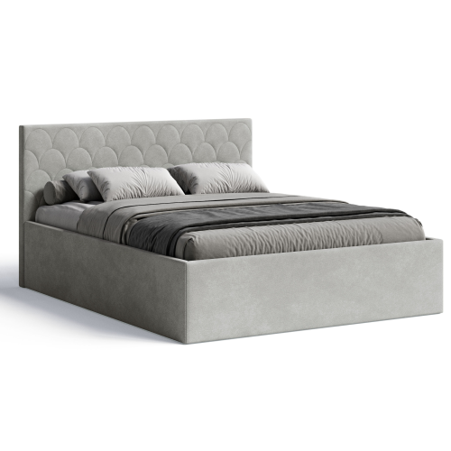 Polsterbett Radius 160x200 cm – modernes Doppelbett mit Bettkasten & gepolstertem Kopfteil - Beige (Noble 02)