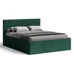 Polsterbett Radius 160x200 cm – modernes Doppelbett mit Bettkasten & gepolstertem Kopfteil - Flaschengrün (Noble 37)