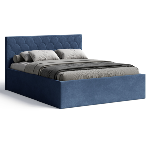 Polsterbett Radius 180x200 cm – modernes Doppelbett mit Bettkasten & gepolstertem Kopfteil - Dunkelblau (Noble 77)