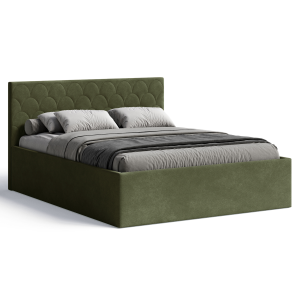 Polsterbett Radius 180x200 cm – modernes Doppelbett mit Bettkasten & gepolstertem Kopfteil - Olive (Noble 38) 