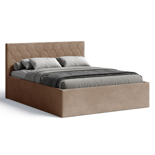 Polsterbett Radius 180x200 cm – modernes Doppelbett mit Bettkasten & gepolstertem Kopfteil - Dunkelbeige (Noble 09)