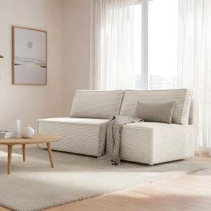 2-Sitzer Sofa LUNA mit Schlaffunktion & Bettkasten – modernes Design, Stoff POSO - Creme, Beige (Poso 100)
