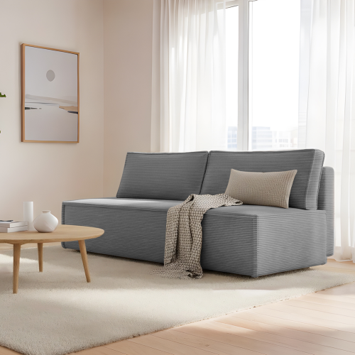 2-Sitzer Sofa LUNA mit Schlaffunktion & Bettkasten – modernes Design, Stoff POSO - Grau (Poso 22)