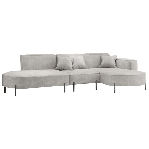 Parma Hills L – elegantes Ecksofa in L-Form mit hohen Beinen und Velours Noel - Hellgrau (Noel 14)