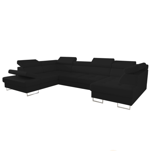 Ecksofa Echtes Leder GALAXY MAX II U-Form 215x350 Schlaffunktion, Schwarz (K-70)