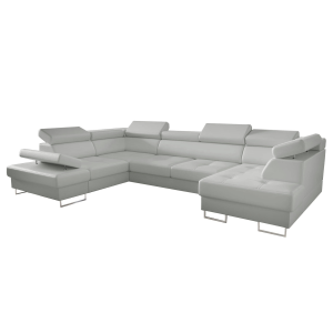 Ecksofa Echtes Leder GALAXY MAX II U-Form 215x350 Schlaffunktion, Hellgrau U-24