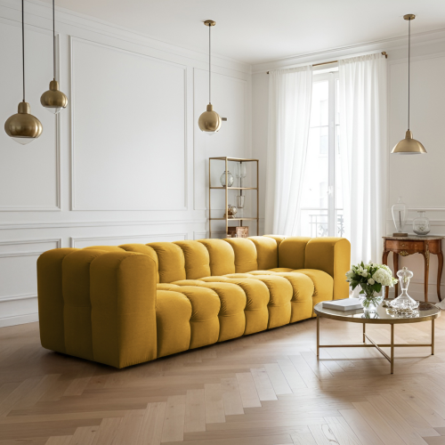 BALOO 4-Sitzer Sofa, Modernes Design & luxuriöser Komfort für dein Wohnzimmer - Senf (Tiffany 08)