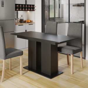 Esstisch Moderno – Moderner Ausziehtisch mit Holzdetails, 130–170 cm - Schwarz
