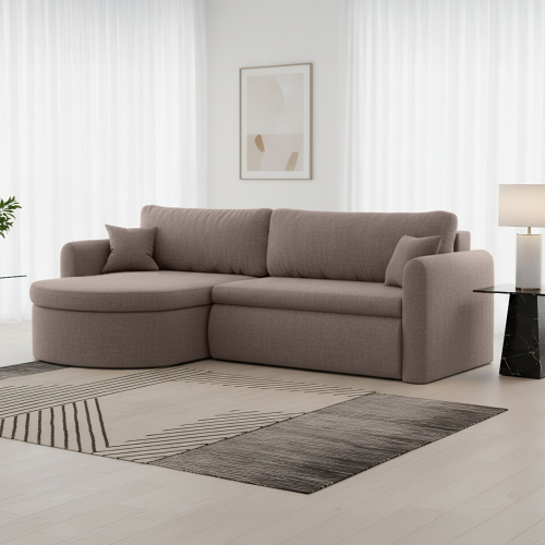 Verona L Ecksofa – Komfortables, freistehendes Wohnzimmer-Sofa mit Schlaffunktion & Bettkasten – Stoff Faro - Braun (Faro 21)