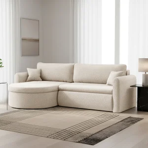 Verona L Ecksofa – Komfortables, freistehendes Wohnzimmer-Sofa mit Schlaffunktion & Bettkasten – Creme (Quelle 02)