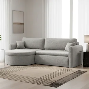 Verona L Ecksofa – Komfortables, freistehendes Wohnzimmer-Sofa mit Schlaffunktion & Bettkasten – Hellgrau (Quelle 83)