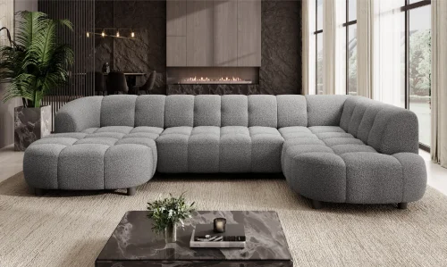 Ecksofa VELPA XL – modernes Design mit elektrischer Sitztiefenverstellung & höchstem Komfort – Grau (Loop 17)