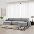 VERONA U Cord Ecksofa mit Schlaffunktion – großes U-Sofa mit Bettkasten, breitem Sitzkomfort & POSO Cordstoff - Hellgrau 55