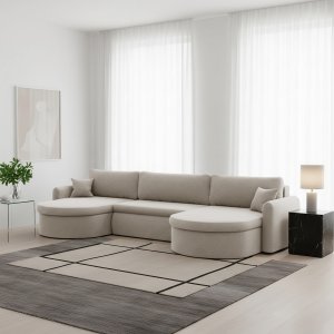 VERONA U Ecksofa mit Schlaffunktion – großes U-Sofa mit Bettkasten, feinem FARO Stoff & höchstem Sitzkomfort - Hellgrau