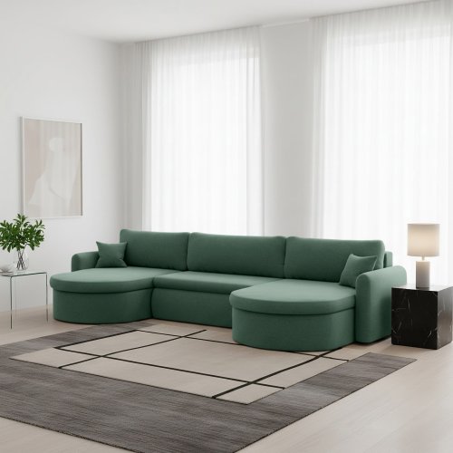 VERONA U Ecksofa mit Schlaffunktion – großes U-Sofa mit Bettkasten, feinem FARO Stoff & höchstem Sitzkomfort - Grün