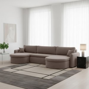 VERONA U Ecksofa mit Schlaffunktion – großes U-Sofa mit Bettkasten, feinem FARO Stoff & höchstem Sitzkomfort - Braun