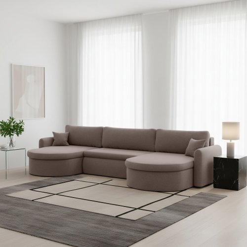 VERONA U Ecksofa mit Schlaffunktion – großes U-Sofa mit Bettkasten, feinem FARO Stoff & höchstem Sitzkomfort - Braun