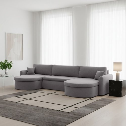 VERONA U Ecksofa mit Schlaffunktion – großes U-Sofa mit Bettkasten, feinem FARO Stoff & höchstem Sitzkomfort - Grau