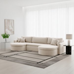 VERONA U Ecksofa mit Schlaffunktion – großes U-Sofa mit Bettkasten & exklusivem QUELLE Bouclé Stoff - Creme